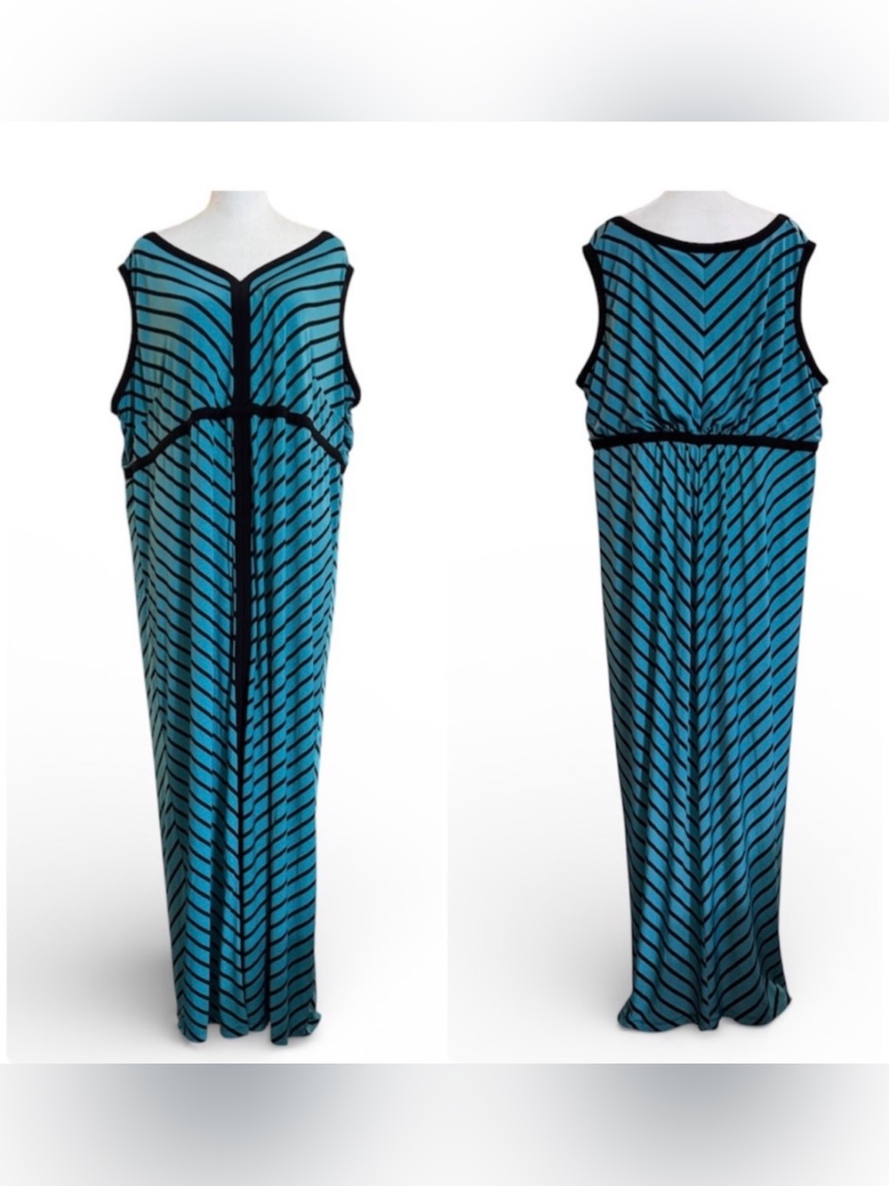CATHERINES teal & black sleeveless maxi dress, plus size 2X (22/24W)